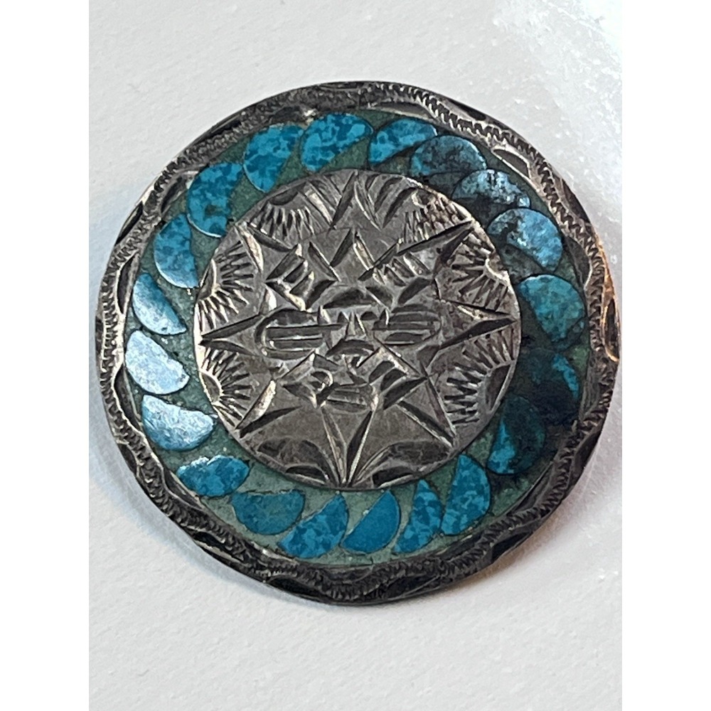 Vintage Mexico 925 Sterling Silver Turquoise Mosaic Brooch Pendant Eagle Mark